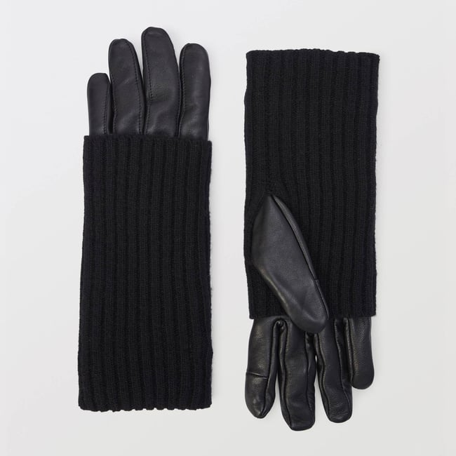 Gants à manchon en cuir noir <span itemprop=