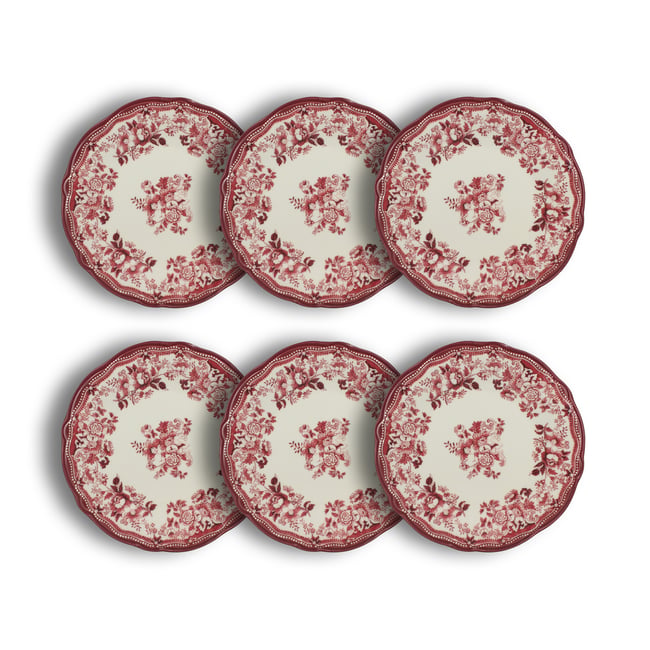 Lot de 6 assiettes plates en grès 26cm, FAUSTINE Couleur rose <span itemprop=