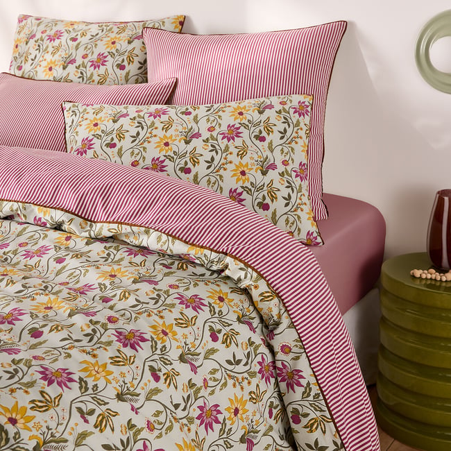 Housse de couette en coton lavé, imprimé floral, HARNEY imprimé fleurs <span itemprop=