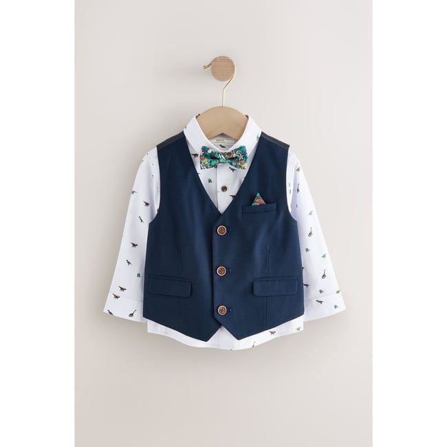 Ensemble gilet avec chemise et nœud papillon dino marine <span itemprop=