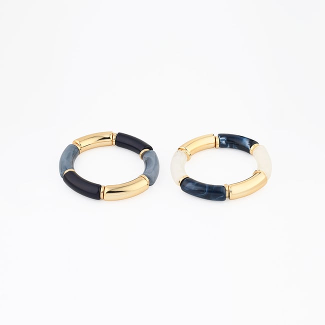 Set de 2 bracelets en résine bleu et doré bleu <span itemprop=