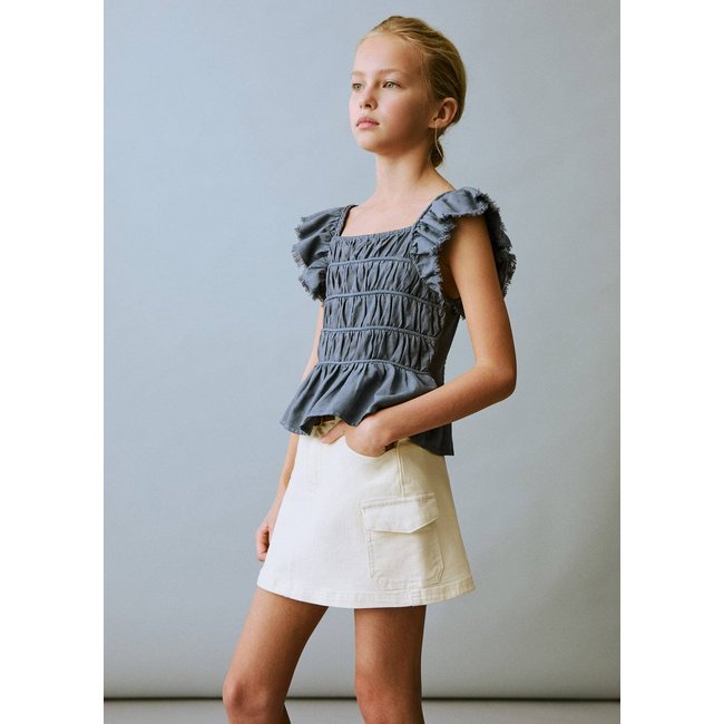 Jupe cargo denim écru <span itemprop=
