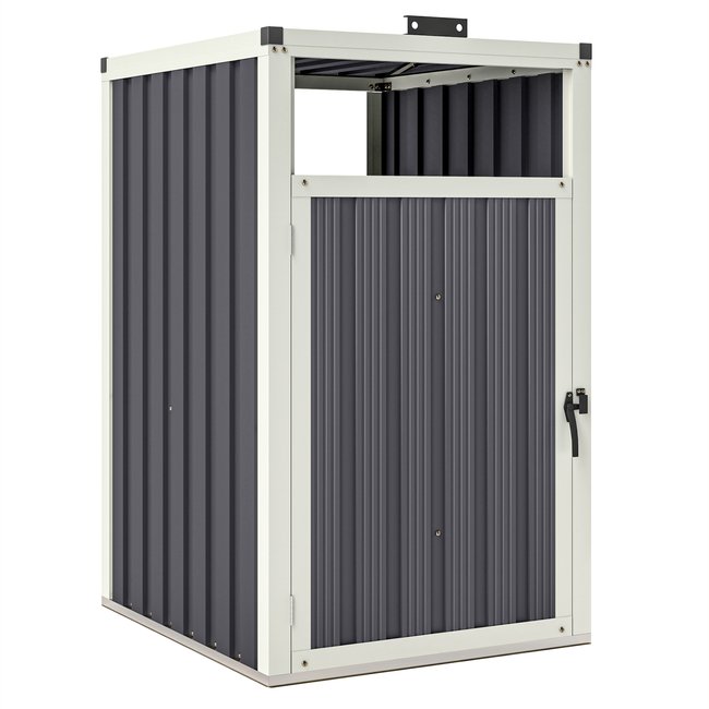 Abri cache poubelle 240L - porte, couvercle - acier gris gris <span itemprop=