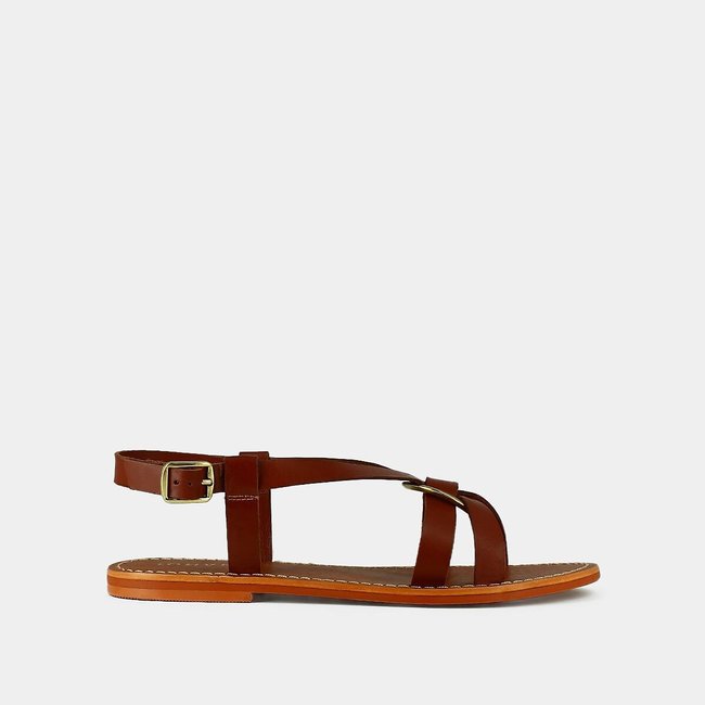 Sandales plates en cuir Wora cognac <span itemprop=