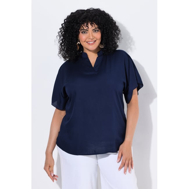 Tunique, oversize, col montant, col V marine <span itemprop=