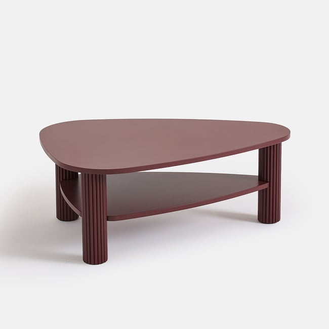 Table basse double plateau, en plaqué chêne et pin massif, CLIFF bordeaux <span itemprop=