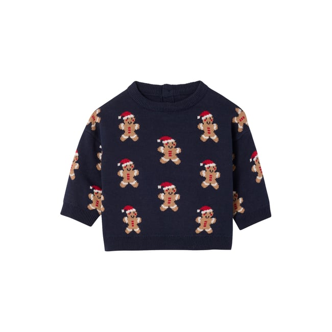 Pull bébé noël jacquard marine <span itemprop=