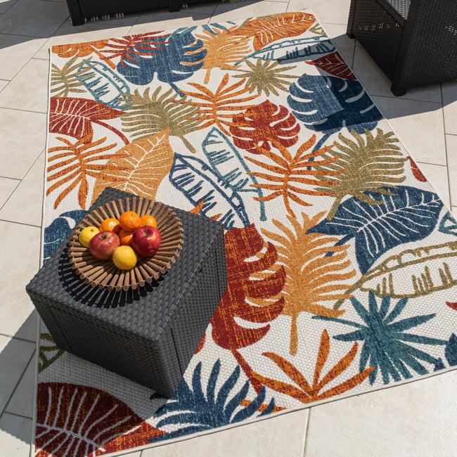 Tapis extérieur intérieur motif exotique CABANA Couleur multicolore <span itemprop=