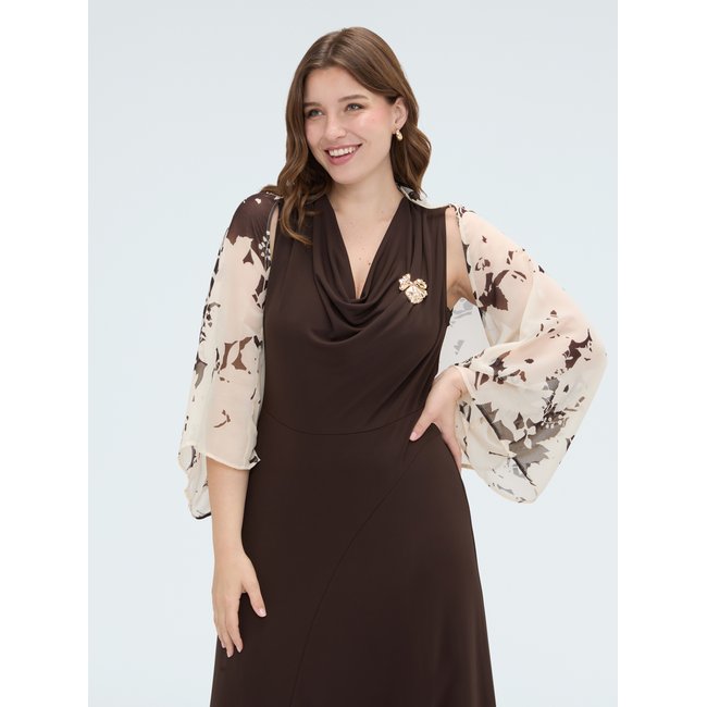 Boléro en georgette imprimée beige <span itemprop=