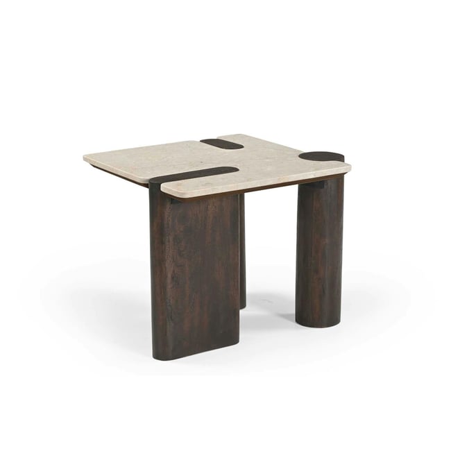 Table d'appoint marbre et bois style puzzle DUOMO Couleur beige <span itemprop=