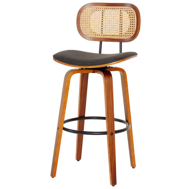 Lot de 2 tabourets de bar, bois et cannage, ALESUND Couleur noir <span itemprop=