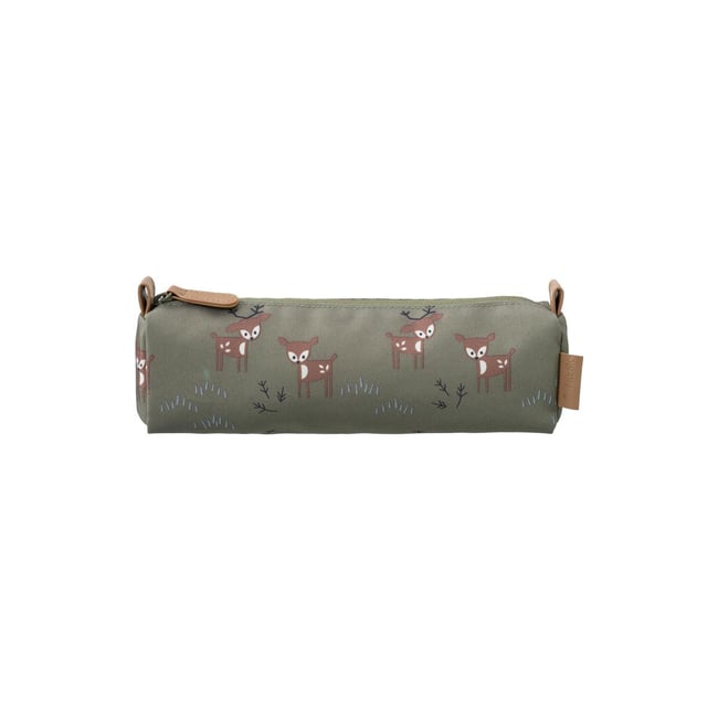 Trousse scolaire olive, marron, blanc <span itemprop=