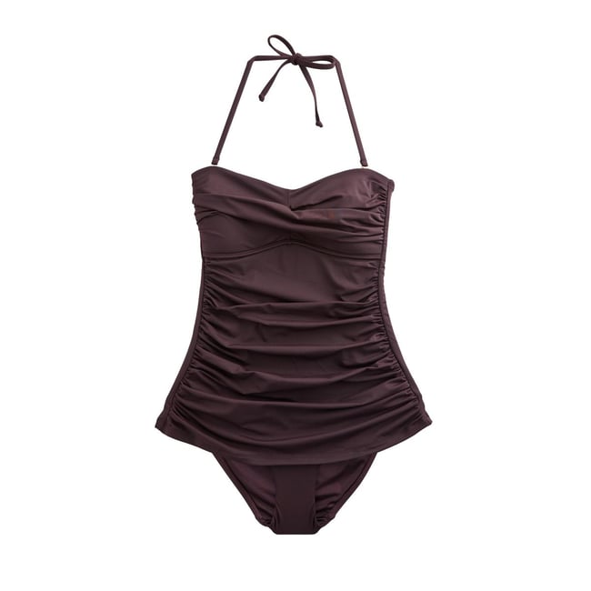 Maillot de bain bandeau gainant froncé marron chocolat <span itemprop=