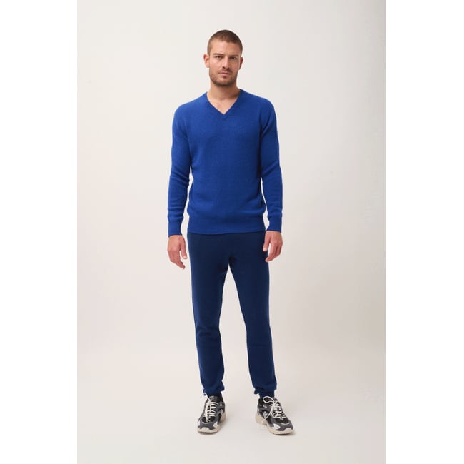 Pull Col V 4 Fils Outremer Nathan bleu foncé <span itemprop=