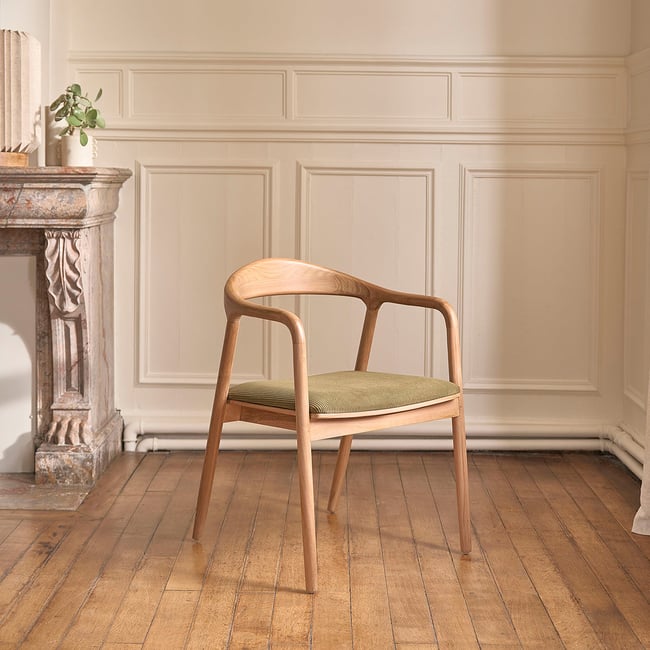 Chaise en teck massif et velours côtelé  AMBRE Couleur naturel <span itemprop=