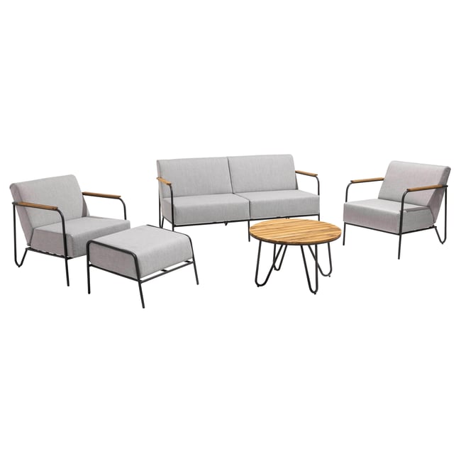 Salon de jardin 4 places en teck avec table basse, LUSAKA gris <span itemprop=