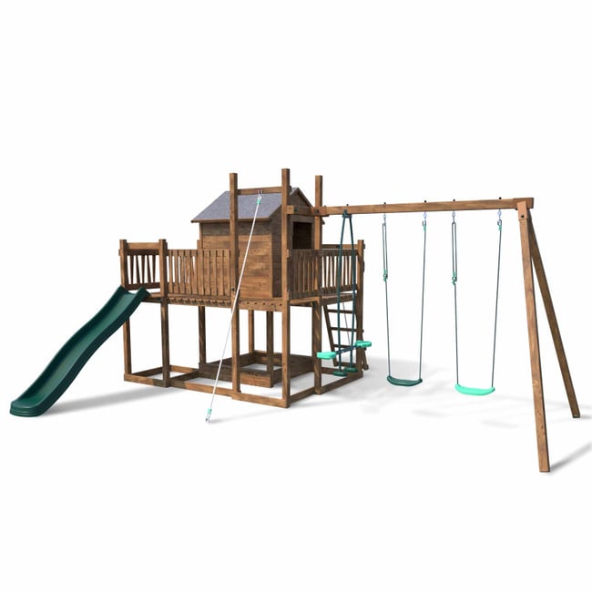 Aire de jeux avec cabane et toboggan COTTAGE HAPPY marron <span itemprop=