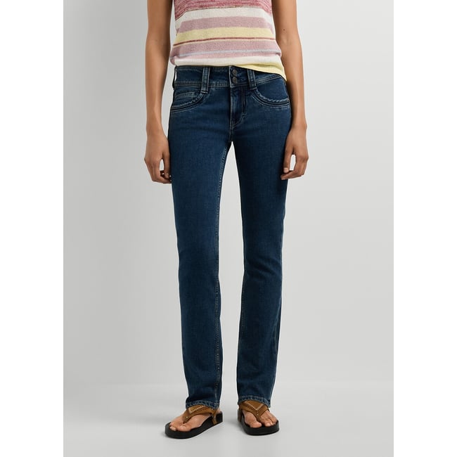 Jean slim taille standard, double boutonnage, Gen stone wash <span itemprop=