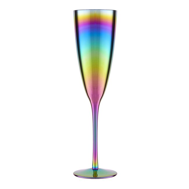 Set of 4 Oil Slick Champagne Flute Glasses, multi-coloured, SO'HOME