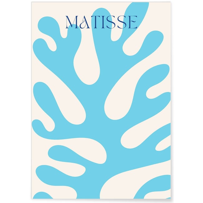 Affiche Matisse 'Feuillage Bleu' – Forme végétale épurée Couleur blanc <span itemprop=