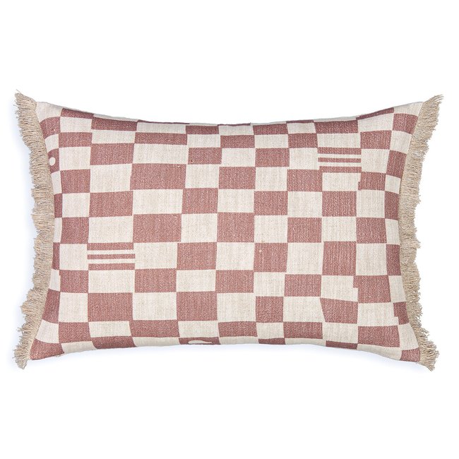 Kissenbezug Garoya mit Schachbrettmuster, Leinen und Baumwolle natur/rosenholz <span itemprop=