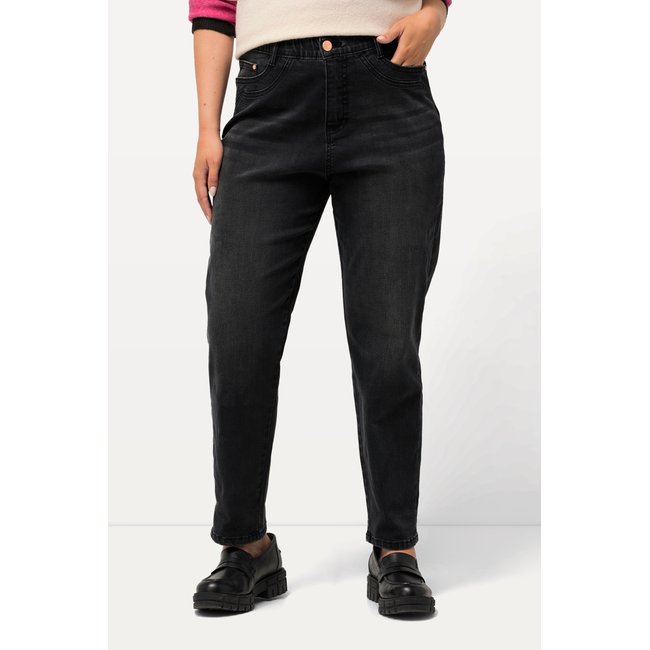 Jean Mom avec revers et couture fantaisie noir <span itemprop=