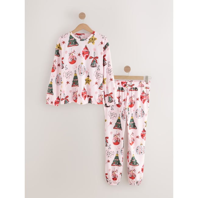 Pyjama confortable à manches longues boule de noël rose <span itemprop=
