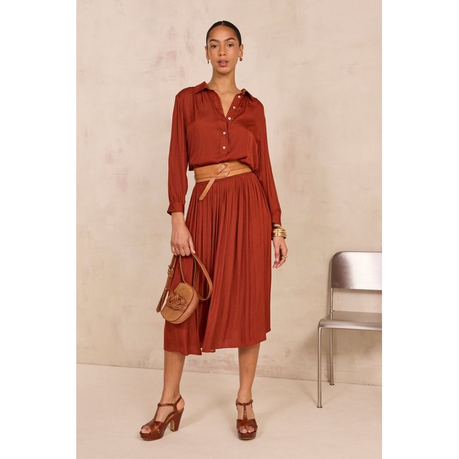Jupe midi plissée CRYSTAL tomette <span itemprop=