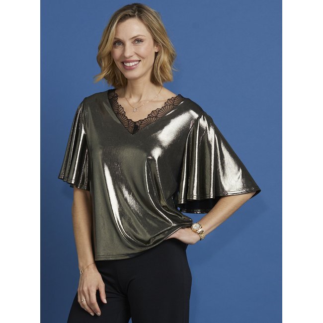 Tee-shirt de fête encolure dentelle mordoré <span itemprop=