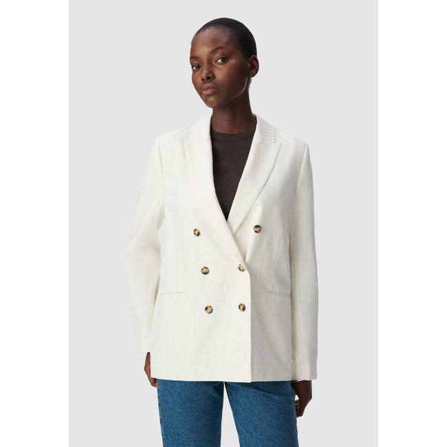 Veste de tailleur large motif rayures ecru <span itemprop=
