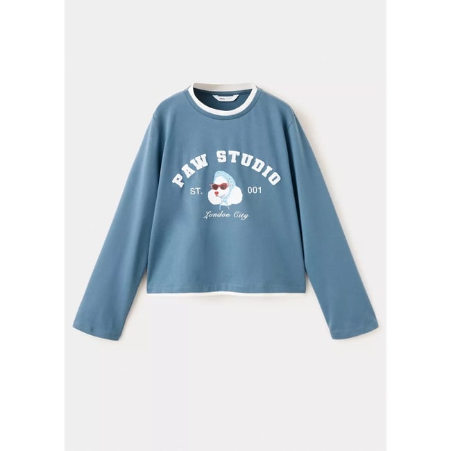 T-shirt détail imprimé bleu <span itemprop=