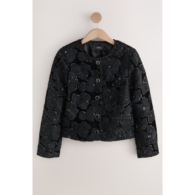 Veste en velours brodée de sequins noir <span itemprop=