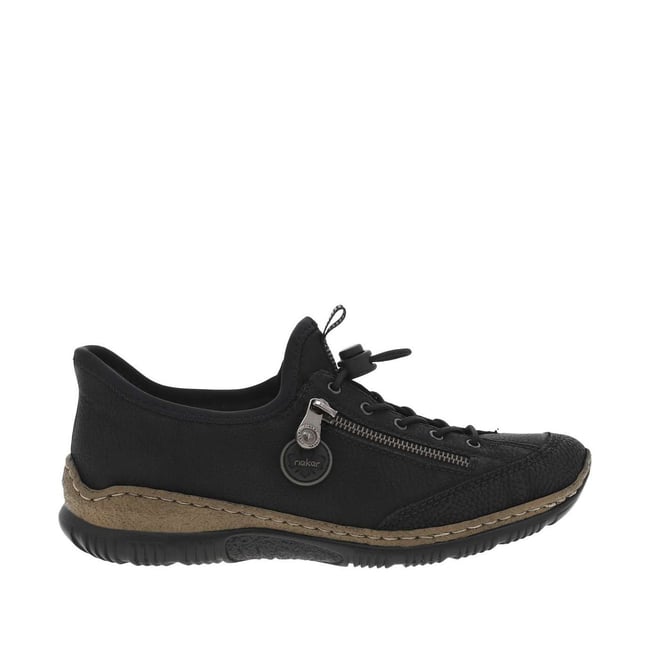 Sneakers noires à talon plat et à lacets élastiqués avec stoppeur noires <span itemprop=