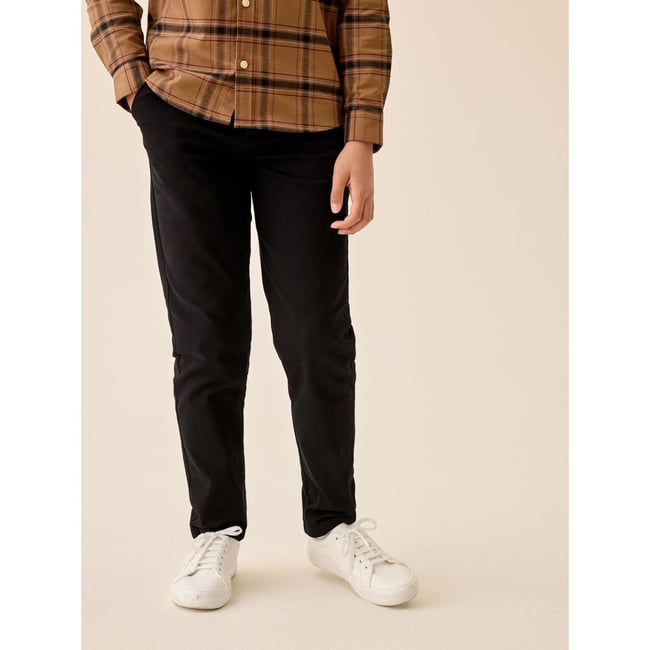 Pantalon chino long stretch coupe regular noir <span itemprop=