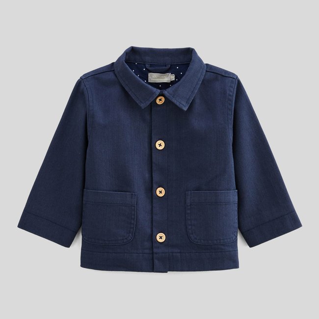 Veste col chemise unie en coton mer <span itemprop=