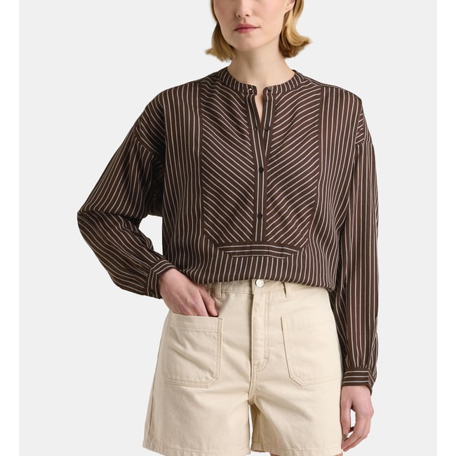 Blouse emile ray coton blanc et marron <span itemprop=