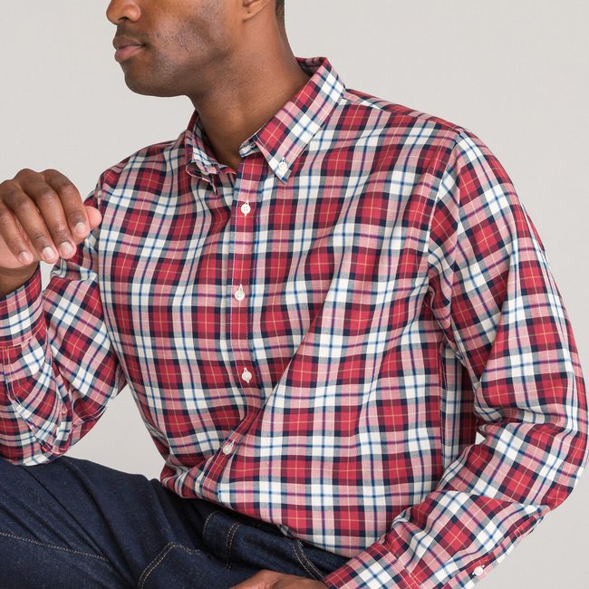 Kariertes Hemd mit amerikanischem Kragen, Regular-Fit rot kariert LA REDOUTE COLLECTIONS