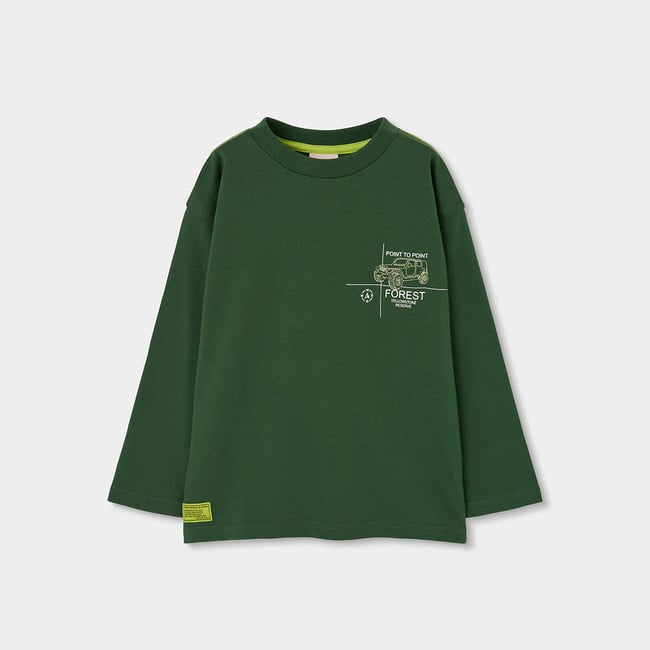 T-shirt garçon en maille imprimé voiture vert <span itemprop=