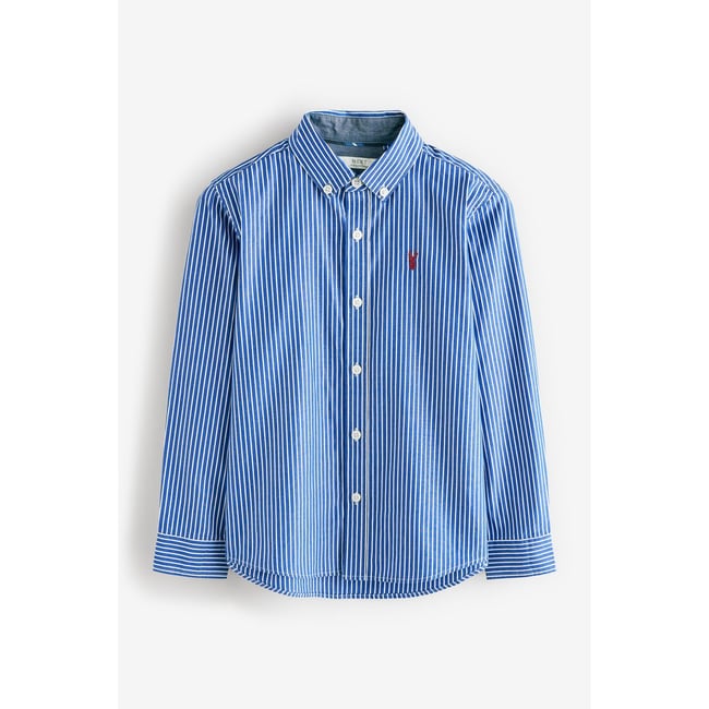 Chemise rayée à manches longues 100 % coton rayures bleues <span itemprop=
