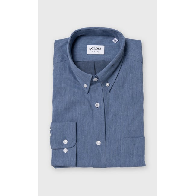 Chemise Confort fit unie effet denim bleu ciel <span itemprop=