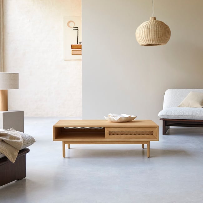 Table basse en Orme massif, LUIS Couleur naturel <span itemprop=