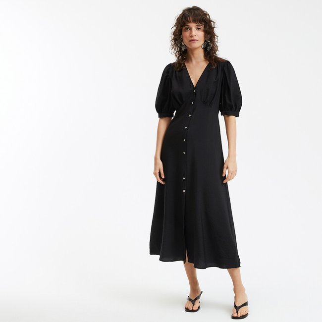 Vestido comprido, decote em V, mangas até ao cotovelo - LA REDOUTE COLLECTIONS