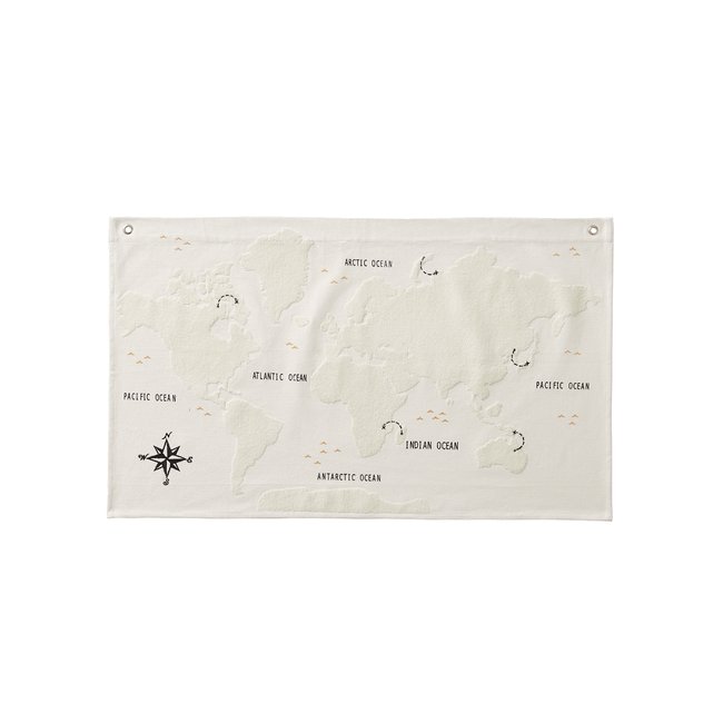 Carte du Monde mappemonde murale tissu Couleur écru <span itemprop=