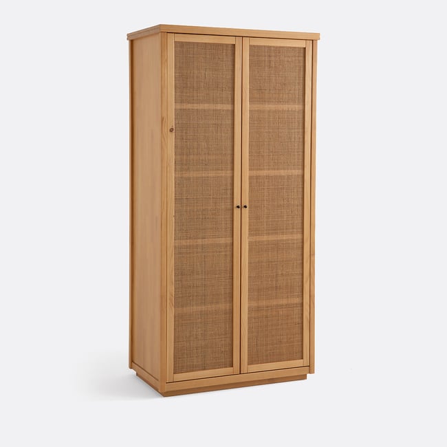 Armoire 2 portes pin massif et cannage, Gabin Couleur naturel <span itemprop=