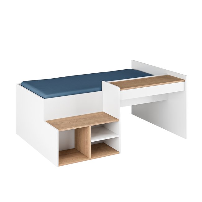 Lit combiné avec bureau BORUTO Couleur blanc et noisette <span itemprop=