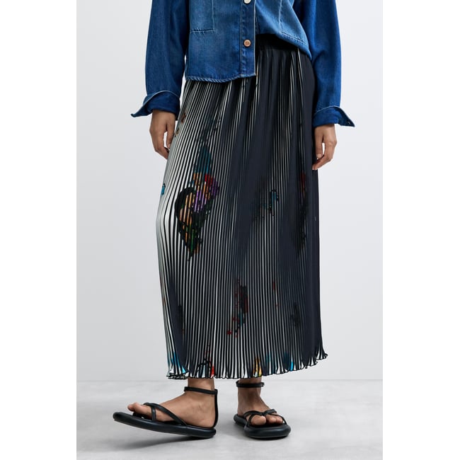 Jupe midi texture arty noir <span itemprop=