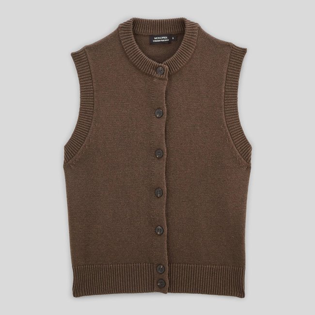 Cardigan sans manches contenant de la laine et du coton. - MONOPRIX