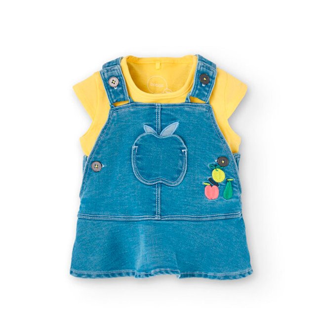 Ensemble t-shirt à manches courtes et robe chasuble jaune <span itemprop=