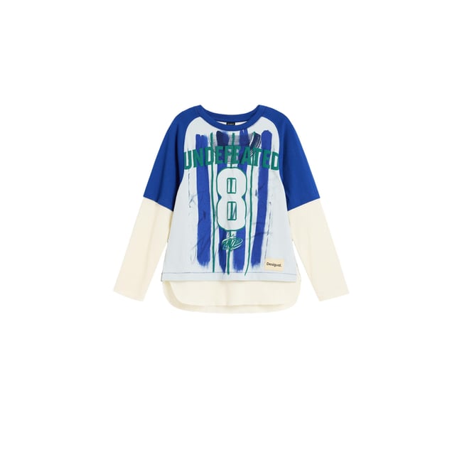 T-shirt à double manche bleu <span itemprop=