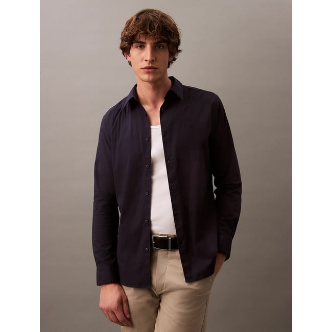 Camisa de mangas compridas de corte justo marinho <span itemprop=